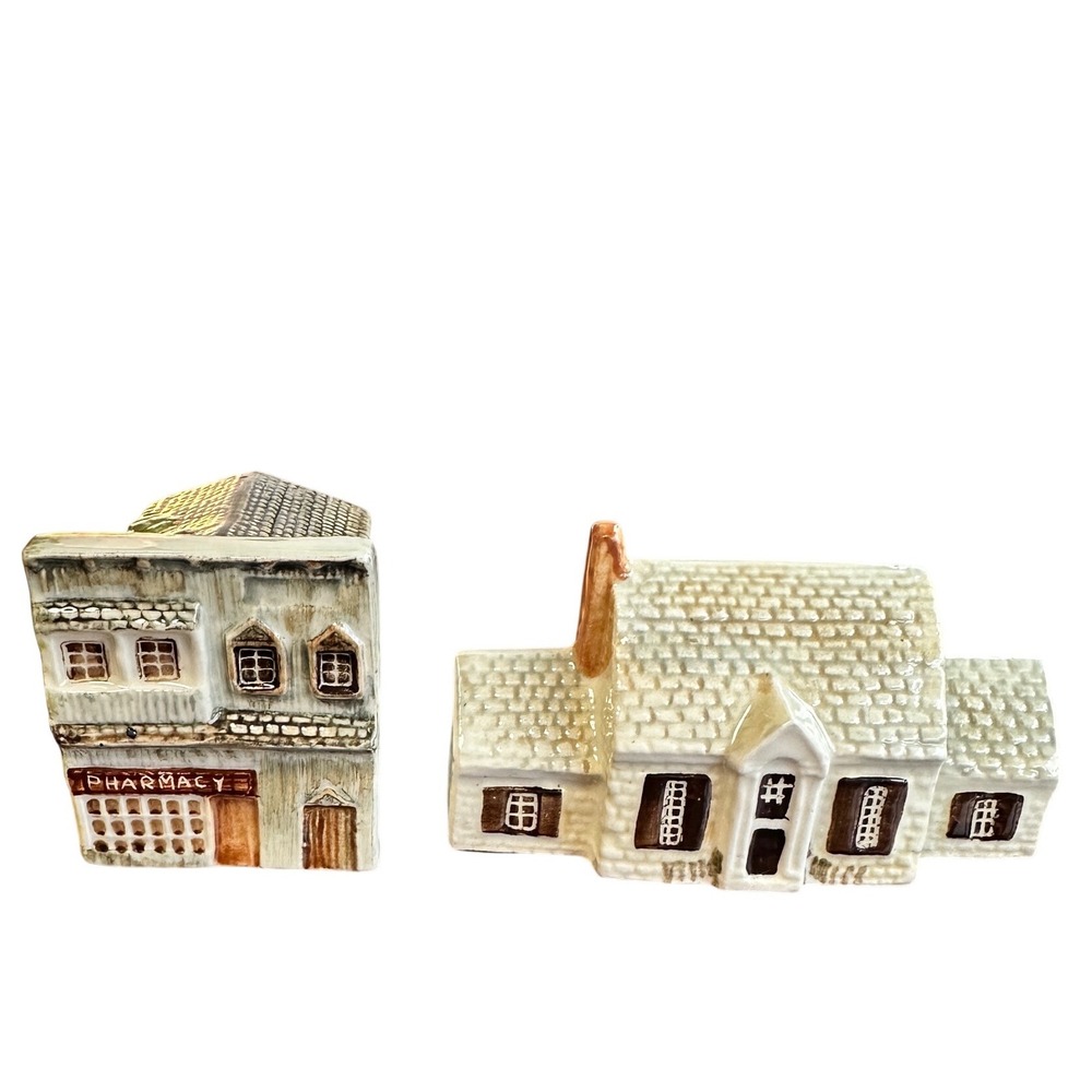 Keller Charles of Philadelphia Miniature Village Lot of 2 Ceramic Pharmacy House